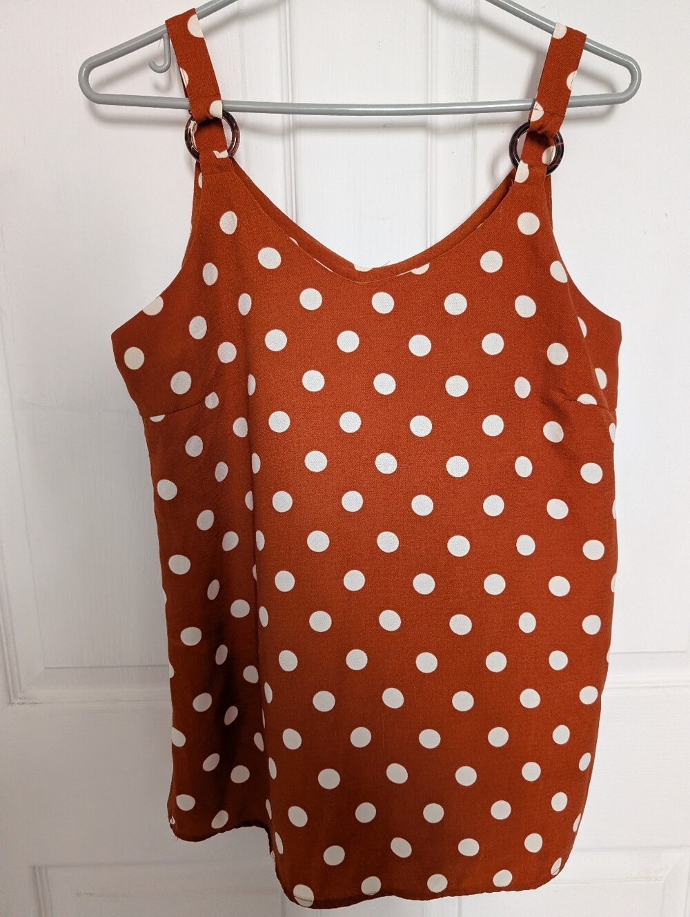 Rust Polka Dot Tank with Ring-Strap Detail